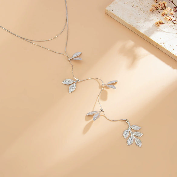 Wholesale Metal Leaf Pendant Tassel Necklace With Electroplating For Women