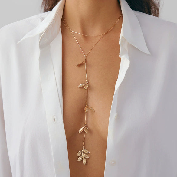 Wholesale Metal Leaf Pendant Tassel Necklace With Electroplating For Women