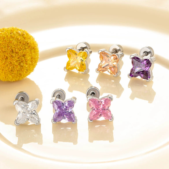 Wholesale Metal Lily Cut Zircon Inlaid Double Head Screw Rod Ear Nail Sweet Style Women's Earrings