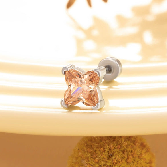 Wholesale Metal Lily Cut Zircon Inlaid Double Head Screw Rod Ear Nail Sweet Style Women's Earrings