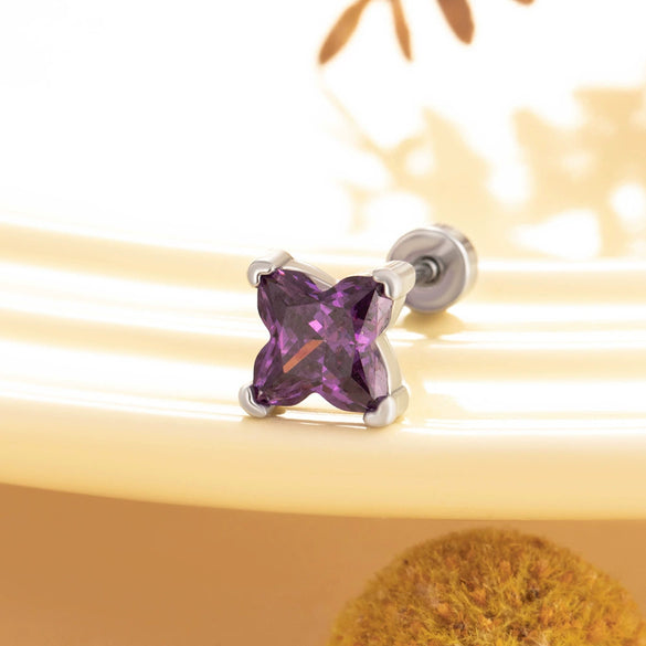 Wholesale Metal Lily Cut Zircon Inlaid Double Head Screw Rod Ear Nail Sweet Style Women's Earrings