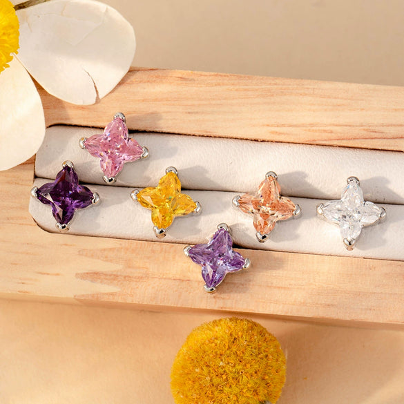 Wholesale Metal Lily Cut Zircon Inlaid Double Head Screw Rod Ear Nail Sweet Style Women's Earrings