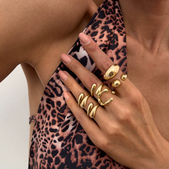 Wholesale Metal Liquid Lava Geometric Ring For Women With Electroplating Design