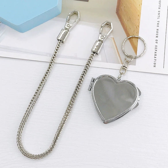 Wholesale Metal Love Shape Doublesided Mirror Pendant Electroplated Portable Chain Folding Cosmetic Mirror Dropresistant Mobile Phone Case Accessories