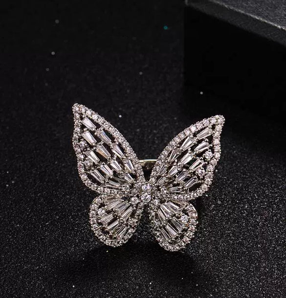Wholesale Metal Microinlaid Zircon Butterfly Open Ring With Electroplating For Women