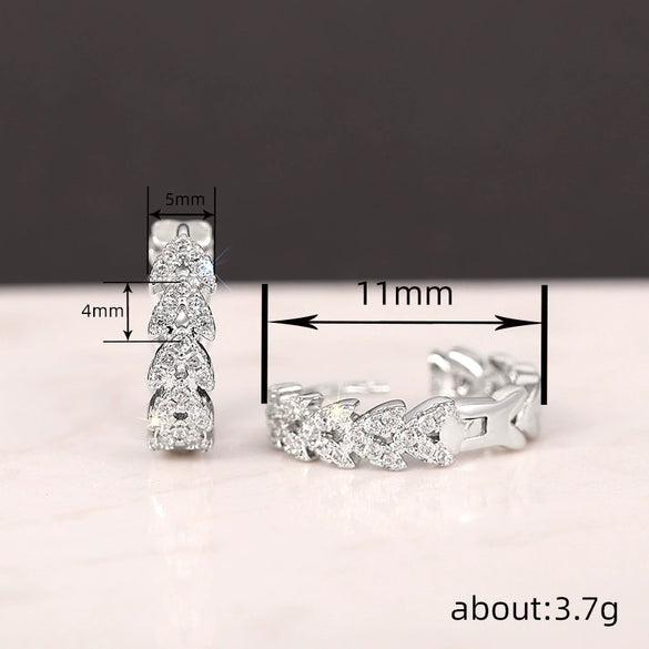 Wholesale Metal Microinlaid Zirconia Leaf Geometric Earrings For Women Copper Elegant Jewelry