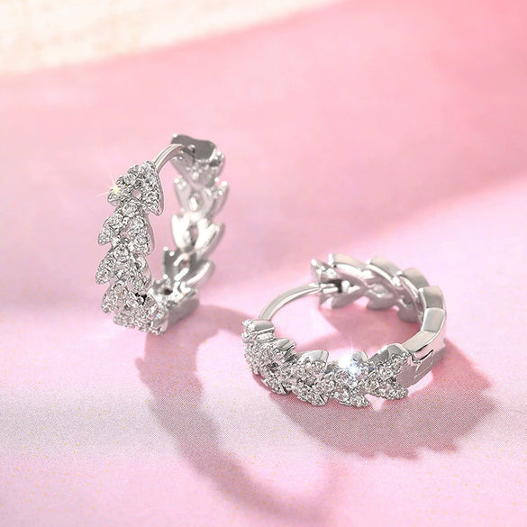 Wholesale Metal Microinlaid Zirconia Leaf Geometric Earrings For Women Copper Elegant Jewelry