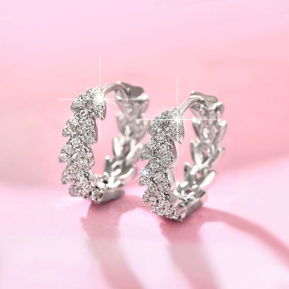 Wholesale Metal Microinlaid Zirconia Leaf Geometric Earrings For Women Copper Elegant Jewelry