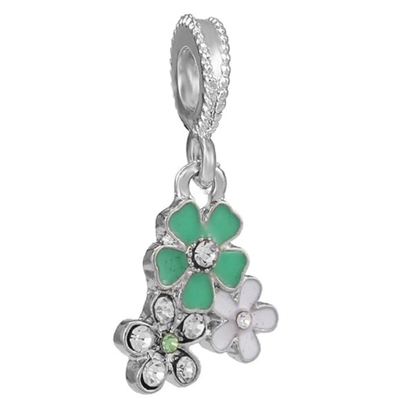 Wholesale Metal Minimalist Fourleaf Clover Totem Diamondencrusted Spring Flower Pendant Diy Bracelet Accessories With Electroplating