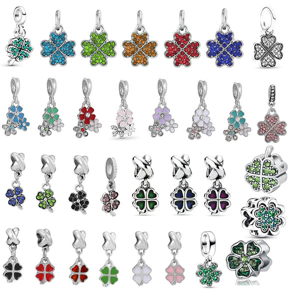 Wholesale Metal Minimalist Fourleaf Clover Totem Diamondencrusted Spring Flower Pendant Diy Bracelet Accessories With Electroplating