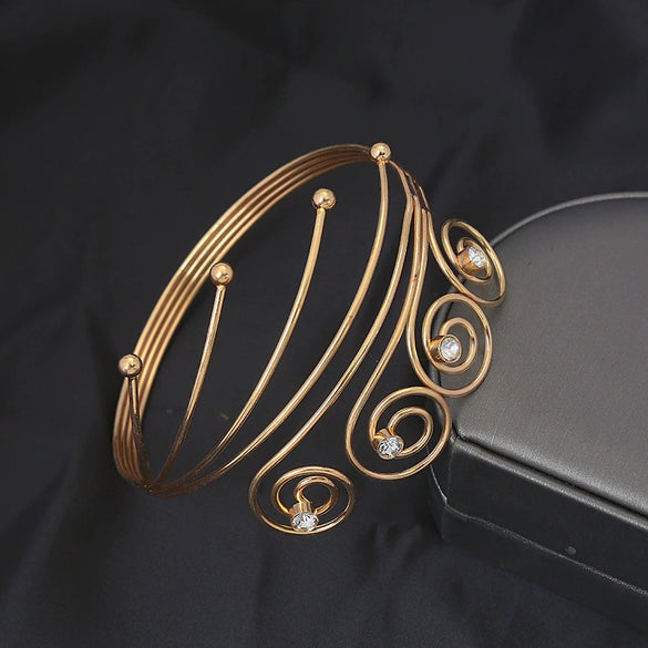 Wholesale Metal Multi Layer Geometric Spiral Arm Ring And Arm Bracelet With Exaggerated Design