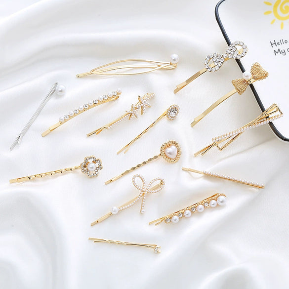 Wholesale Metal Natural Geometric Style Electroplated Women's Pearl Side Hair Clip Hair Accessory