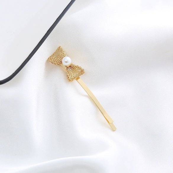 Wholesale Metal Natural Geometric Style Electroplated Women's Pearl Side Hair Clip Hair Accessory