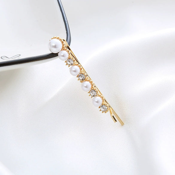 Wholesale Metal Natural Geometric Style Electroplated Women's Pearl Side Hair Clip Hair Accessory