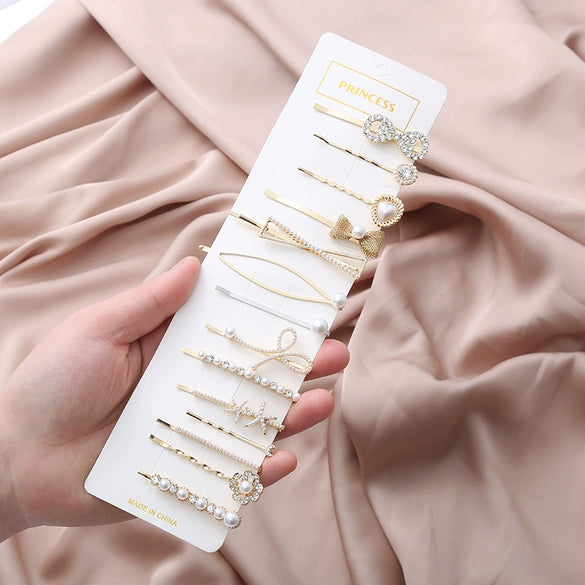 Wholesale Metal Natural Geometric Style Electroplated Women's Pearl Side Hair Clip Hair Accessory