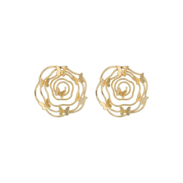 Wholesale Metal Niche Style Hollow Spiral Pattern Butterfly Earrings Gold Plated