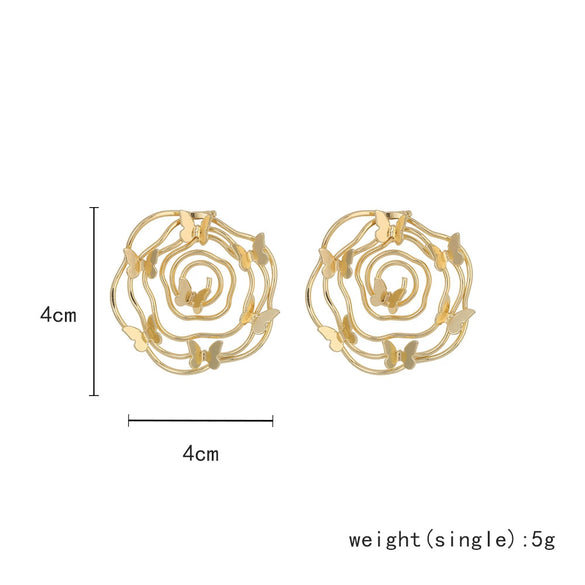 Wholesale Metal Niche Style Hollow Spiral Pattern Butterfly Earrings Gold Plated