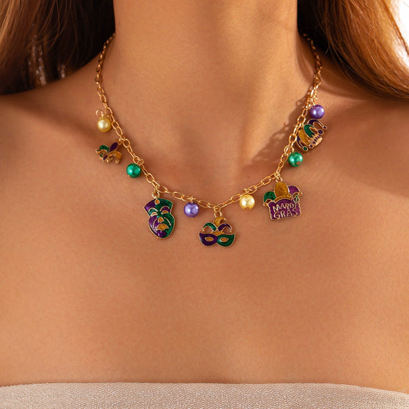 Wholesale Metal Oil Drop Geometric Pendant Necklace With Imitation Pearl Chain For Women Electroplated Alloy Pendant