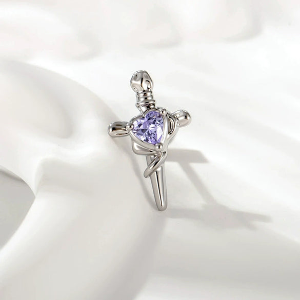 Wholesale Metal Opal Zircon Titanium Steel Heart Shape Cross Screw Stud Piercing Earrings Set With Gems