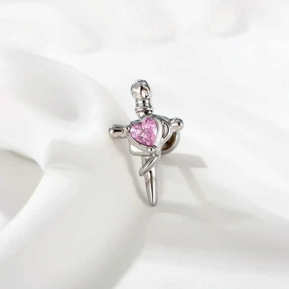 Wholesale Metal Opal Zircon Titanium Steel Heart Shape Cross Screw Stud Piercing Earrings Set With Gems