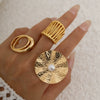 Wholesale Metal Open Ring With Imitation Pearl Flower And Geometric Design Electroplated For Women