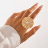 Wholesale Metal Open Ring With Imitation Pearl Flower And Geometric Design Electroplated For Women