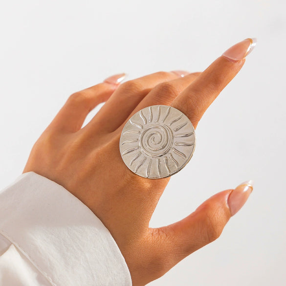 Wholesale Metal Open Ring With Imitation Pearl Flower And Geometric Design Electroplated For Women