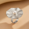 Wholesale Metal Open Ring With Imitation Pearl Flower And Geometric Design Electroplated For Women