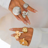 Wholesale Metal Open Ring With Imitation Pearl Flower And Geometric Design Electroplated For Women
