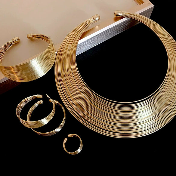 Wholesale Metal Oval Earrings And Necklace Set With Cross Crown Roman Numerals Pattern For Women Electroplated Light Luxury Style Clavicle Chain