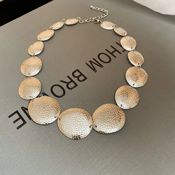 Wholesale Metal Oval Earrings And Necklace Set With Cross Crown Roman Numerals Pattern For Women Electroplated Light Luxury Style Clavicle Chain