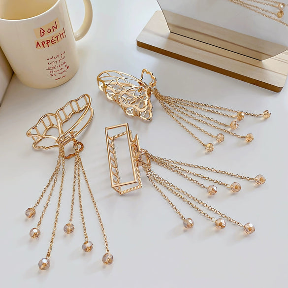 Wholesale Metal Pearl Tassel Butterfly Handmade Hair Clip For Women