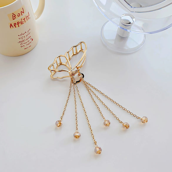 Wholesale Metal Pearl Tassel Butterfly Handmade Hair Clip For Women