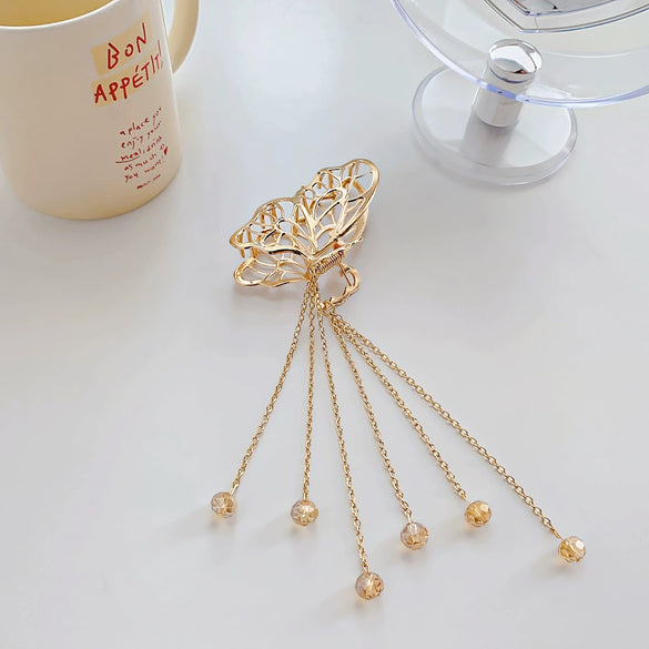 Wholesale Metal Pearl Tassel Butterfly Handmade Hair Clip For Women