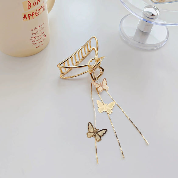Wholesale Metal Pearl Tassel Butterfly Handmade Hair Clip For Women