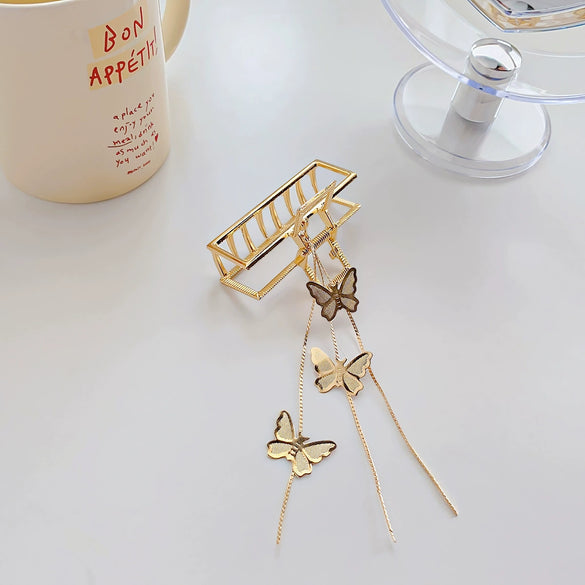 Wholesale Metal Pearl Tassel Butterfly Handmade Hair Clip For Women