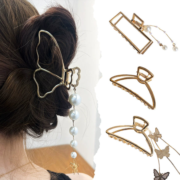 Wholesale Metal Pearl Tassel Butterfly Handmade Hair Clip For Women