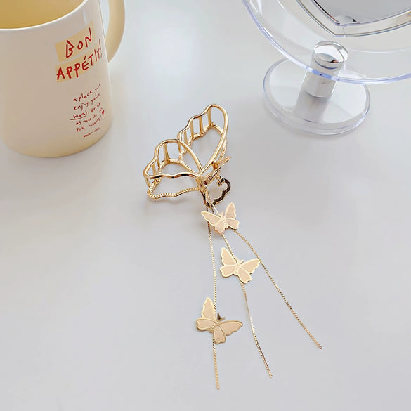 Wholesale Metal Pearl Tassel Butterfly Handmade Hair Clip For Women
