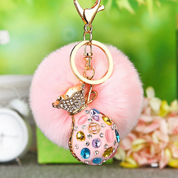 Wholesale Metal Plush Lucky Bag Style Women's Car Keychain