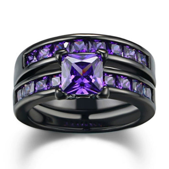 Wholesale Metal Purple Stone Zircon Ring With Geometric Design And Electroplating For Women