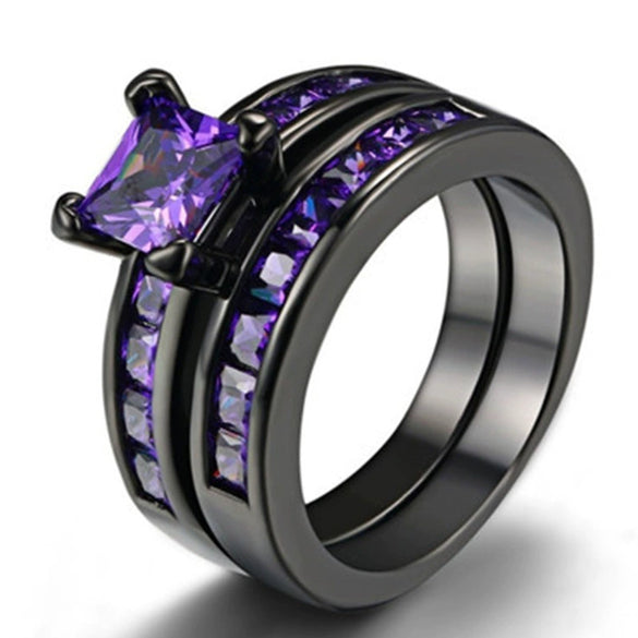 Wholesale Metal Purple Stone Zircon Ring With Geometric Design And Electroplating For Women