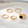 Wholesale Metal Retro Geometric Oval Finger Ring Set With Black Gemstone For Women