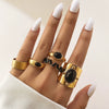 Wholesale Metal Retro Geometric Oval Finger Ring Set With Black Gemstone For Women