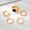 Wholesale Metal Retro Geometric Oval Finger Ring Set With Black Gemstone For Women