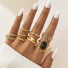 Wholesale Metal Retro Geometric Oval Finger Ring Set With Black Gemstone For Women