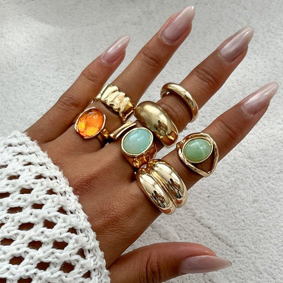 Wholesale Metal Retro Geometric Pattern Electroplated Women's Ring And Bracelet