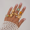Wholesale Metal Retro Geometric Pattern Electroplated Women's Ring And Bracelet
