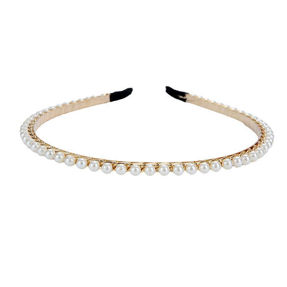 Wholesale Metal Retro Hair Band Set With Gold Pearl Rhinestone Electroplating Treatment For Women