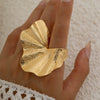 Wholesale Metal Retro Leaf Shaped Exaggerated 3D Ring With Electroplating For Women