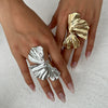 Wholesale Metal Retro Leaf Shaped Exaggerated 3D Ring With Electroplating For Women